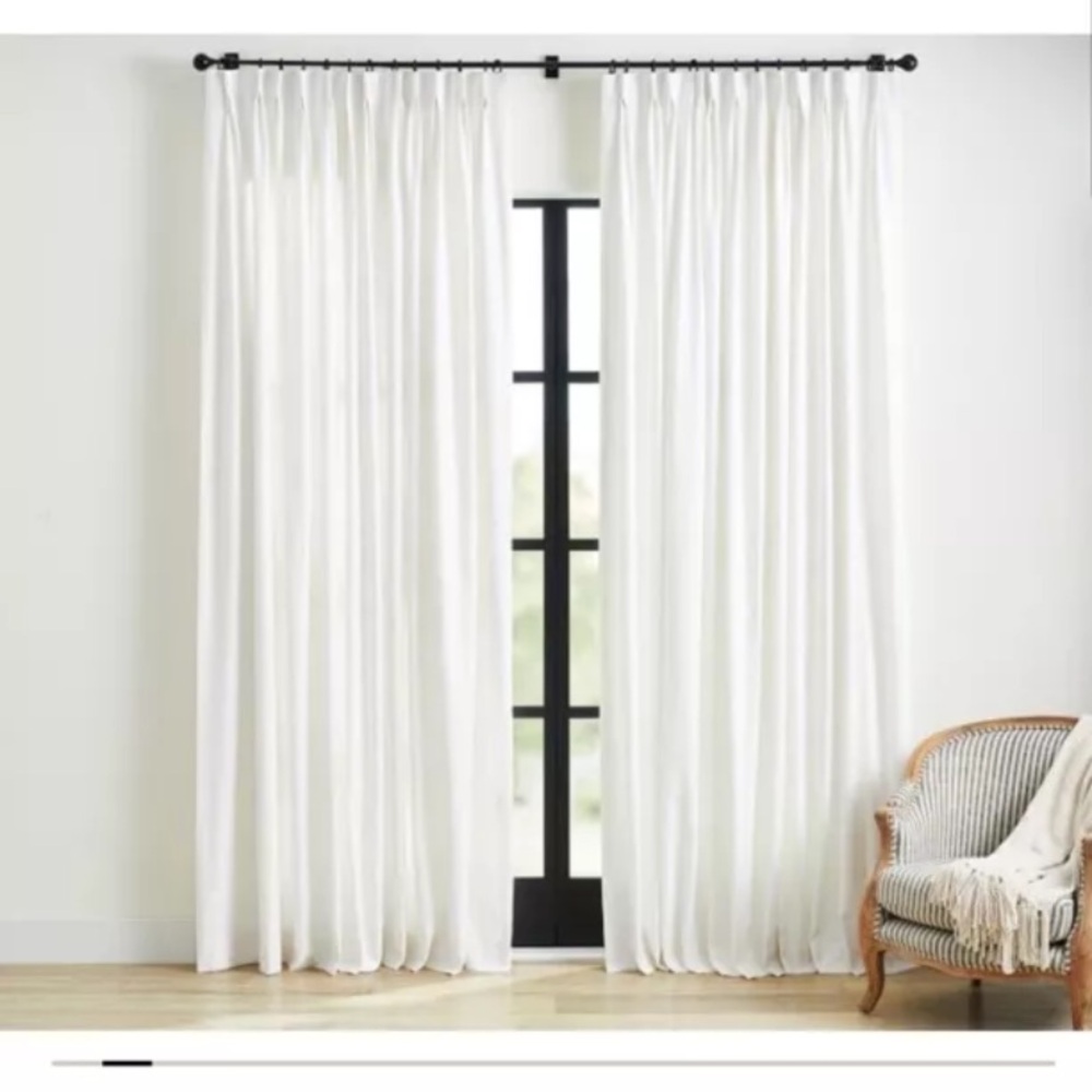 Pottery Barn White pinch pleat blackout Emery Linen curtain panel 50x96